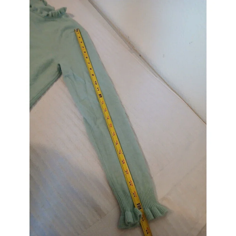 Sundance Knit Sweater Womens XL Aqua Cashmere Wool Blend Ruffle Soft Cozy
